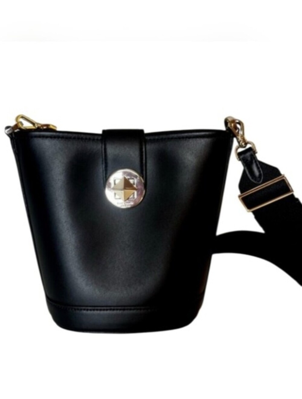 Kate Spade EUC Abury Black Leather Crossbody Bucket Bag with Gold Accent